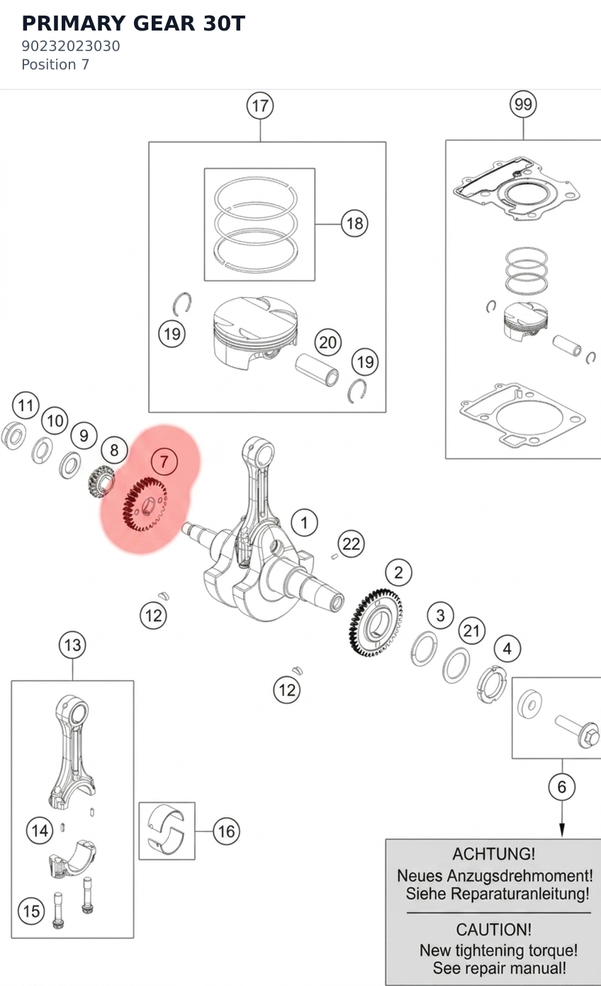 Diagram preview: PRIMARY GEAR 30T (90232023030)