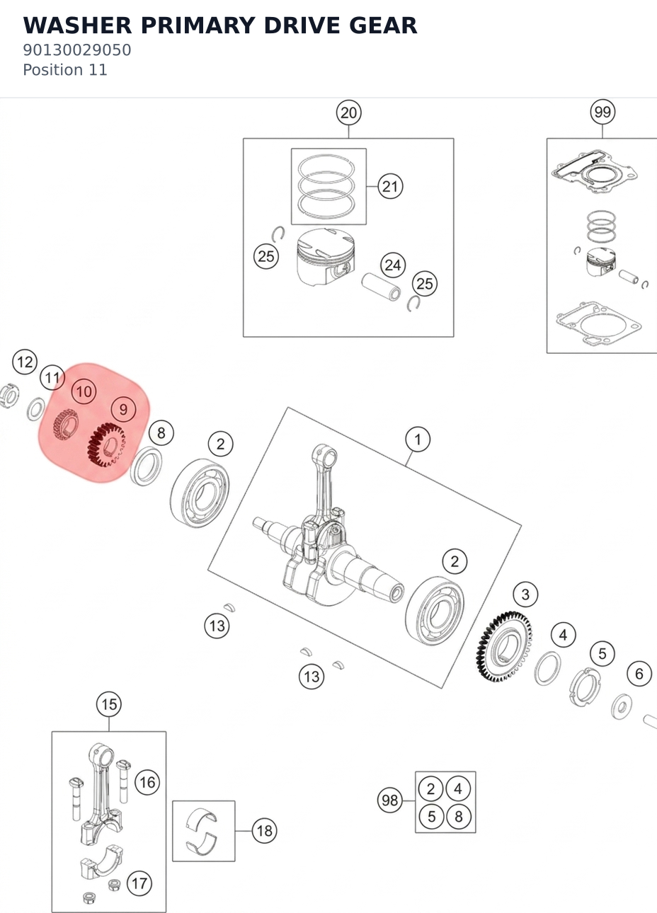 Diagram preview: WASHER PRIMARY DRIVE GEAR (90130029050)