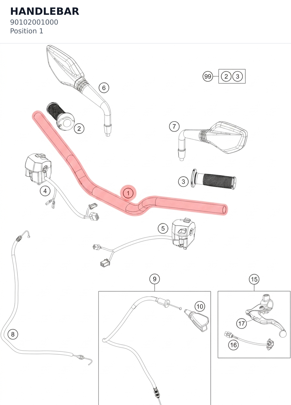 Diagram preview: HANDLEBAR (90102001000)