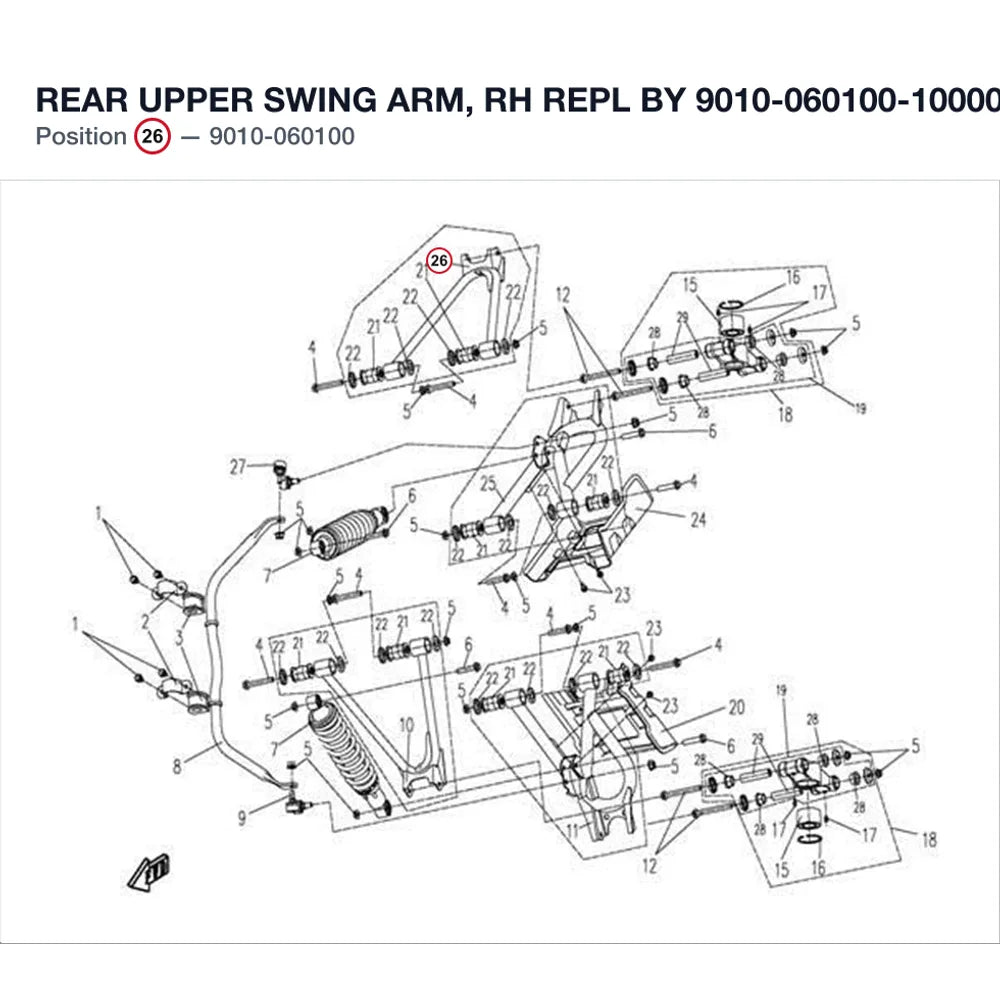 REAR UPPER SWING ARM, RH REPL BY 9010-060100-10000 product image