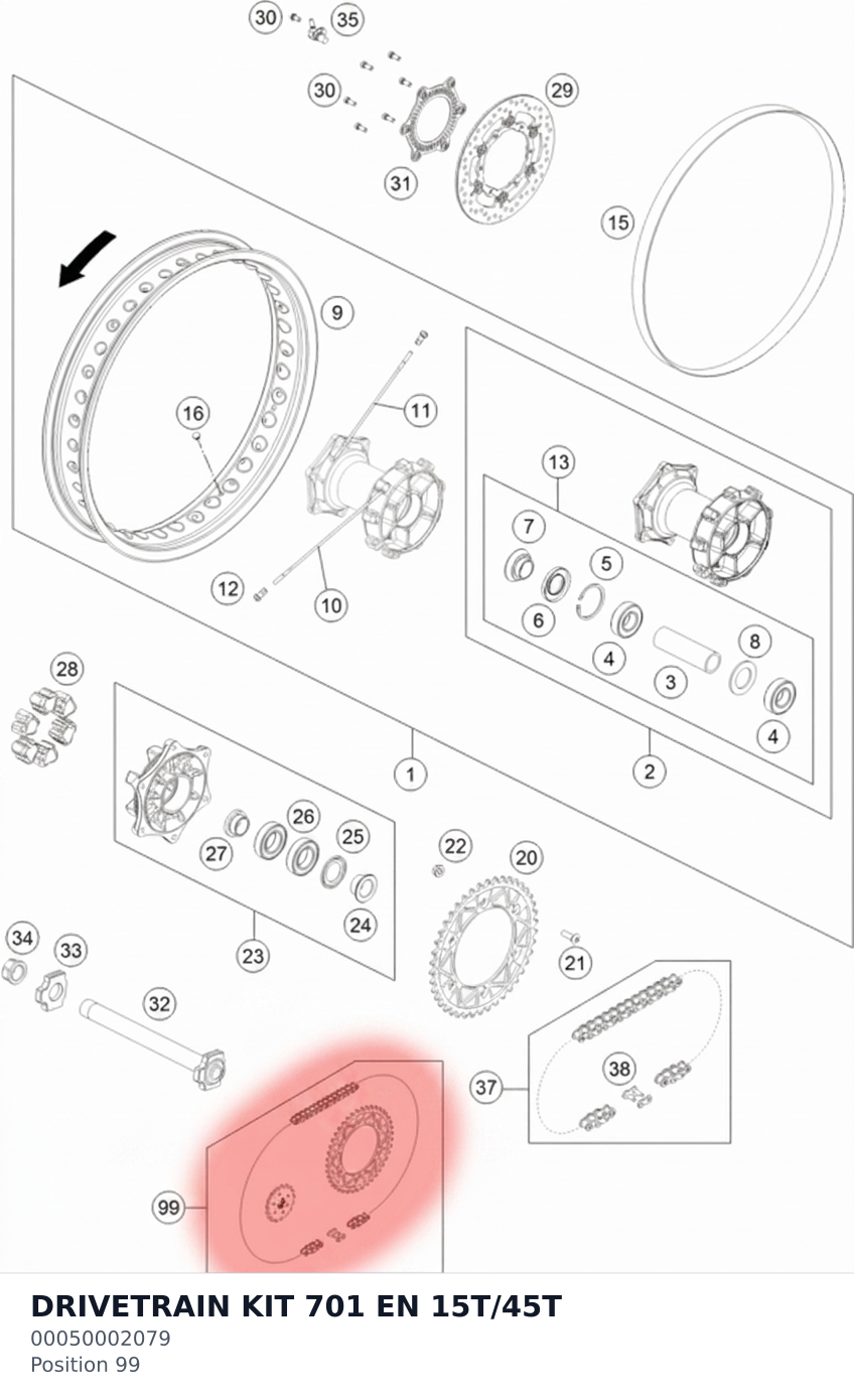 Diagram preview: DRIVETRAIN KIT 701 EN 15T/45T (00050002079)