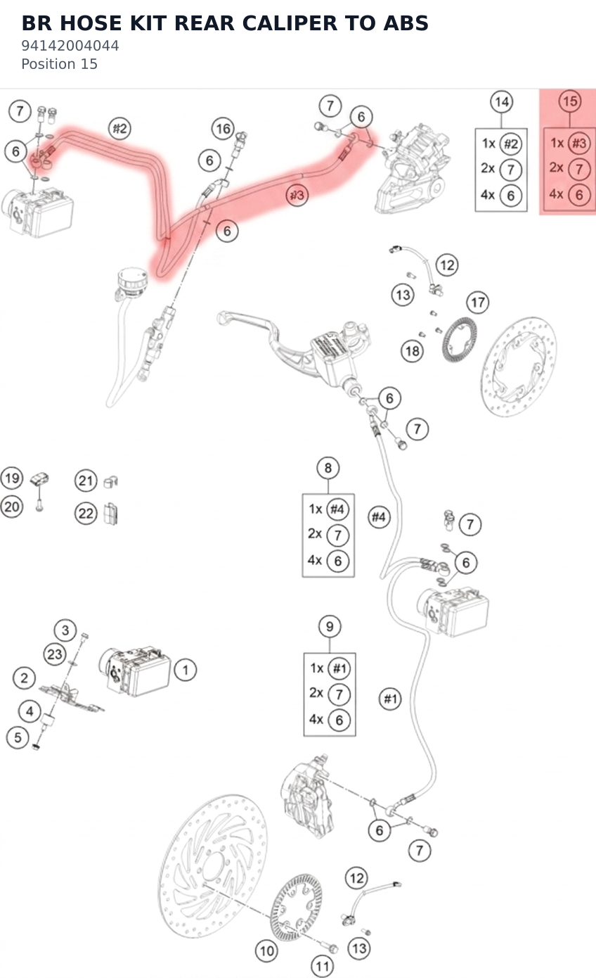 Diagram preview: BR HOSE KIT REAR CALIPER TO ABS (94142004044)