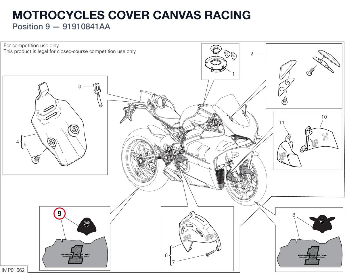 MOTROCYCLES COVER CANVAS RACING 91910841AA diagram position