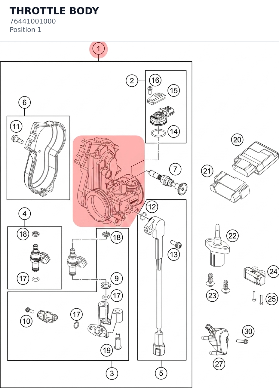 Diagram preview: THROTTLE BODY (76441001000)