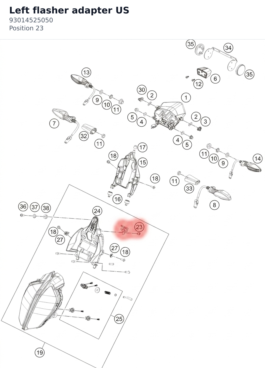 Diagram preview: Left flasher adapter US (93014525050)