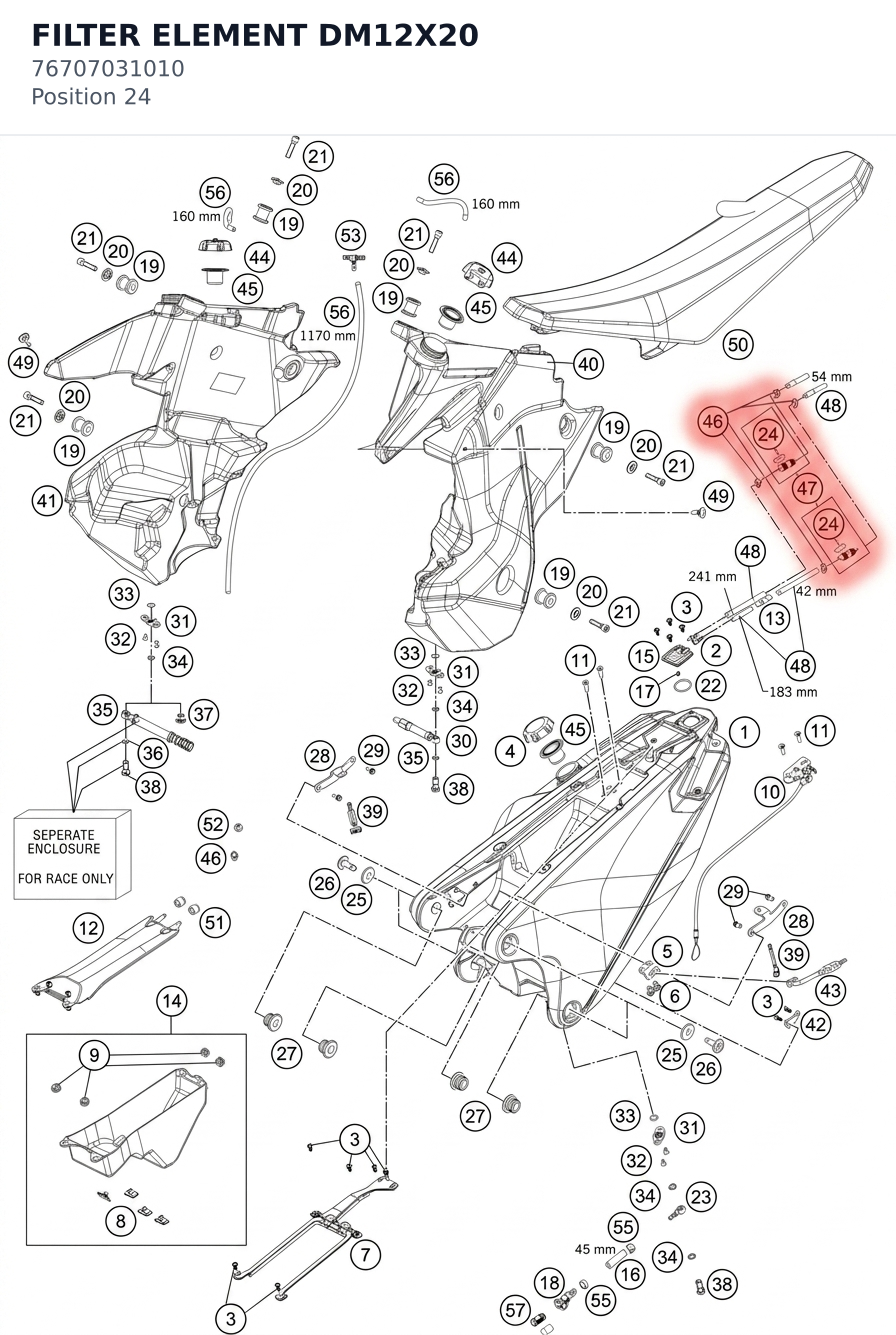 Diagram preview: FILTER ELEMENT DM12X20 (76707031010)