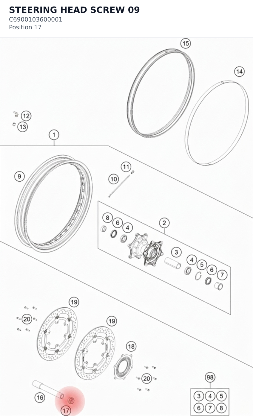 Diagram preview: STEERING HEAD SCREW 09 (C6900103600001)
