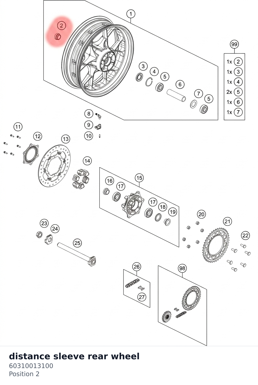 Diagram preview: distance sleeve rear wheel (60310013100)