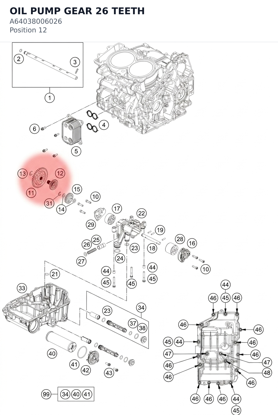 Diagram preview: OIL PUMP GEAR 26 TEETH (A64038006026)