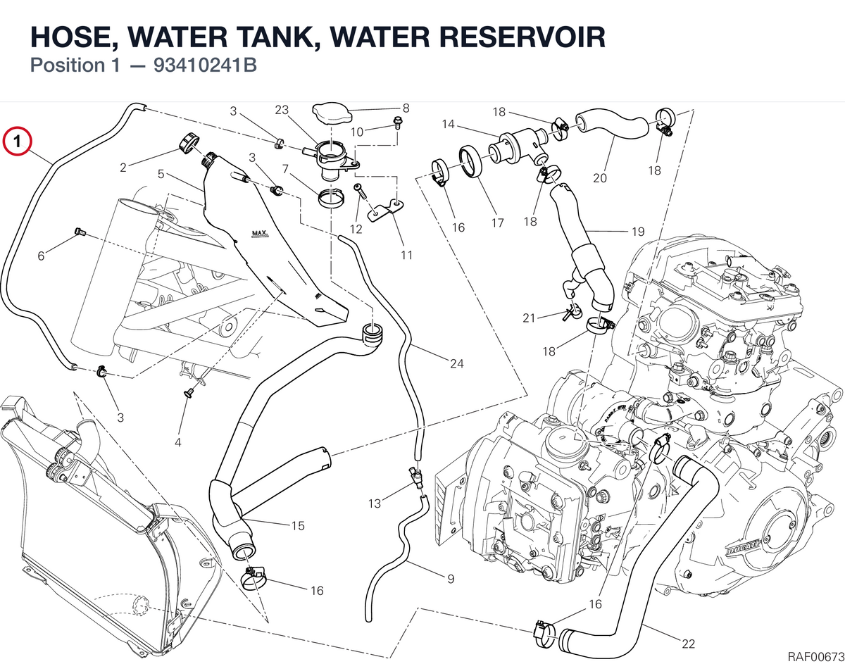 HOSE, WATER TANK, WATER RESERVOIR 93410241B diagram position