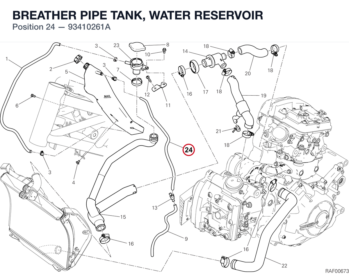 BREATHER PIPE TANK, WATER RESERVOIR 93410261A diagram position