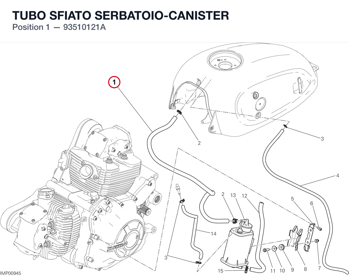 TUBO SFIATO SERBATOIO-CANISTER 93510121A diagram position