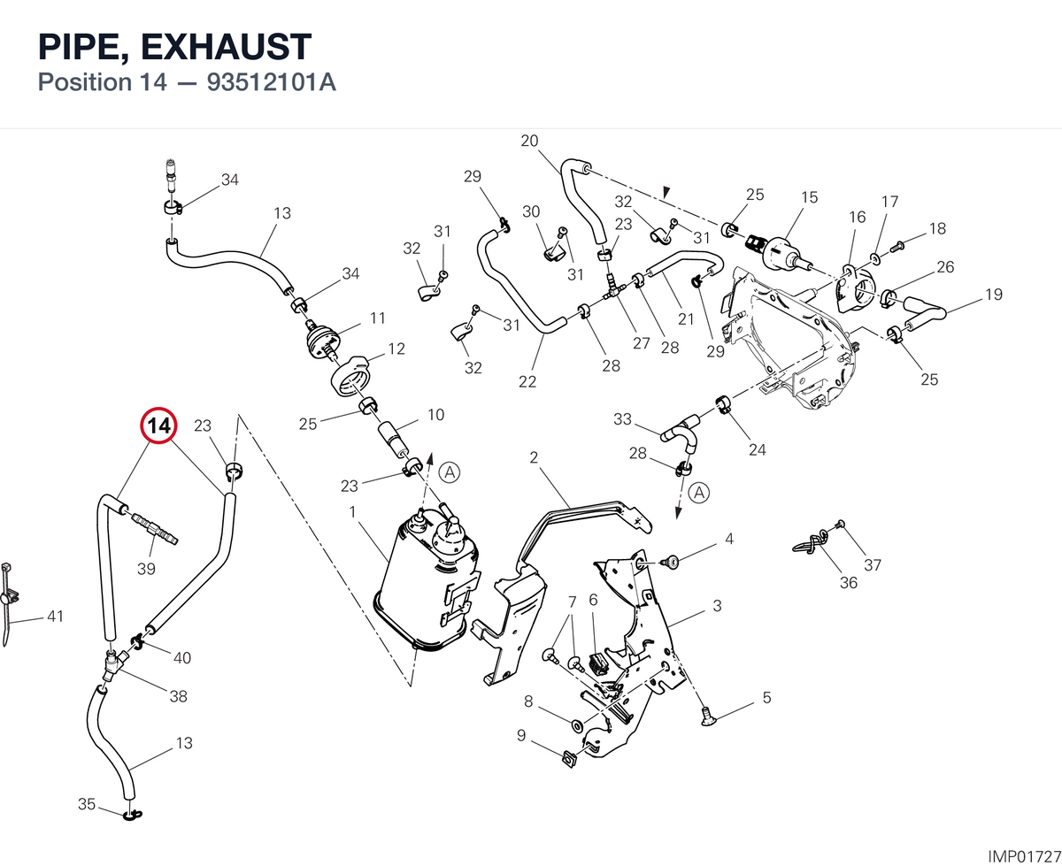 PIPE, EXHAUST 93512101A diagram position