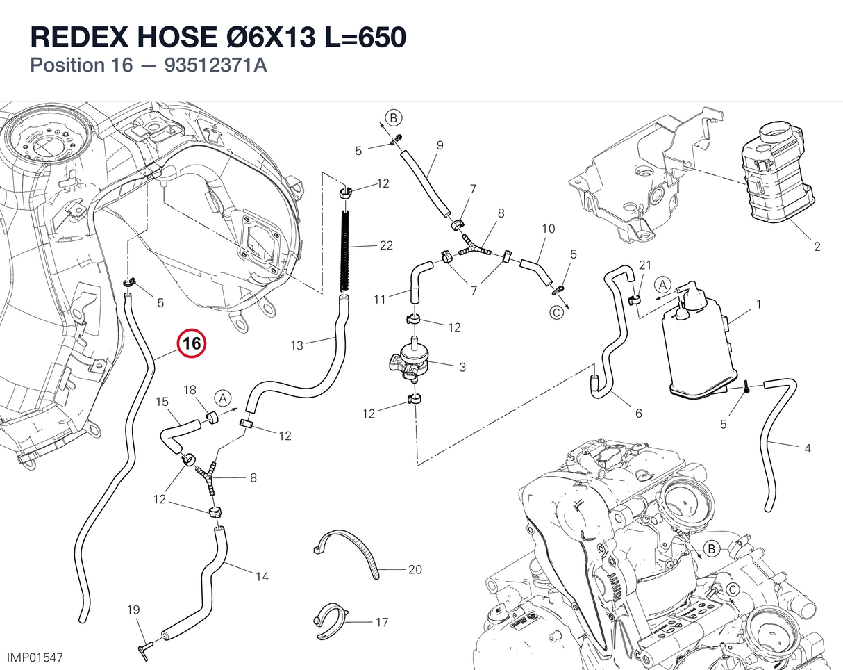 REDEX HOSE Ø6X13 L=650 93512371A diagram position
