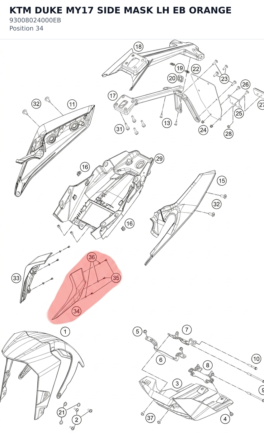 Diagram preview: KTM DUKE MY17 SIDE MASK LH EB ORANGE (93008024000EB)