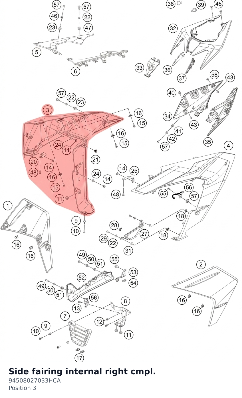 Diagram preview: Side fairing internal right cmpl. (94508027033HCA)