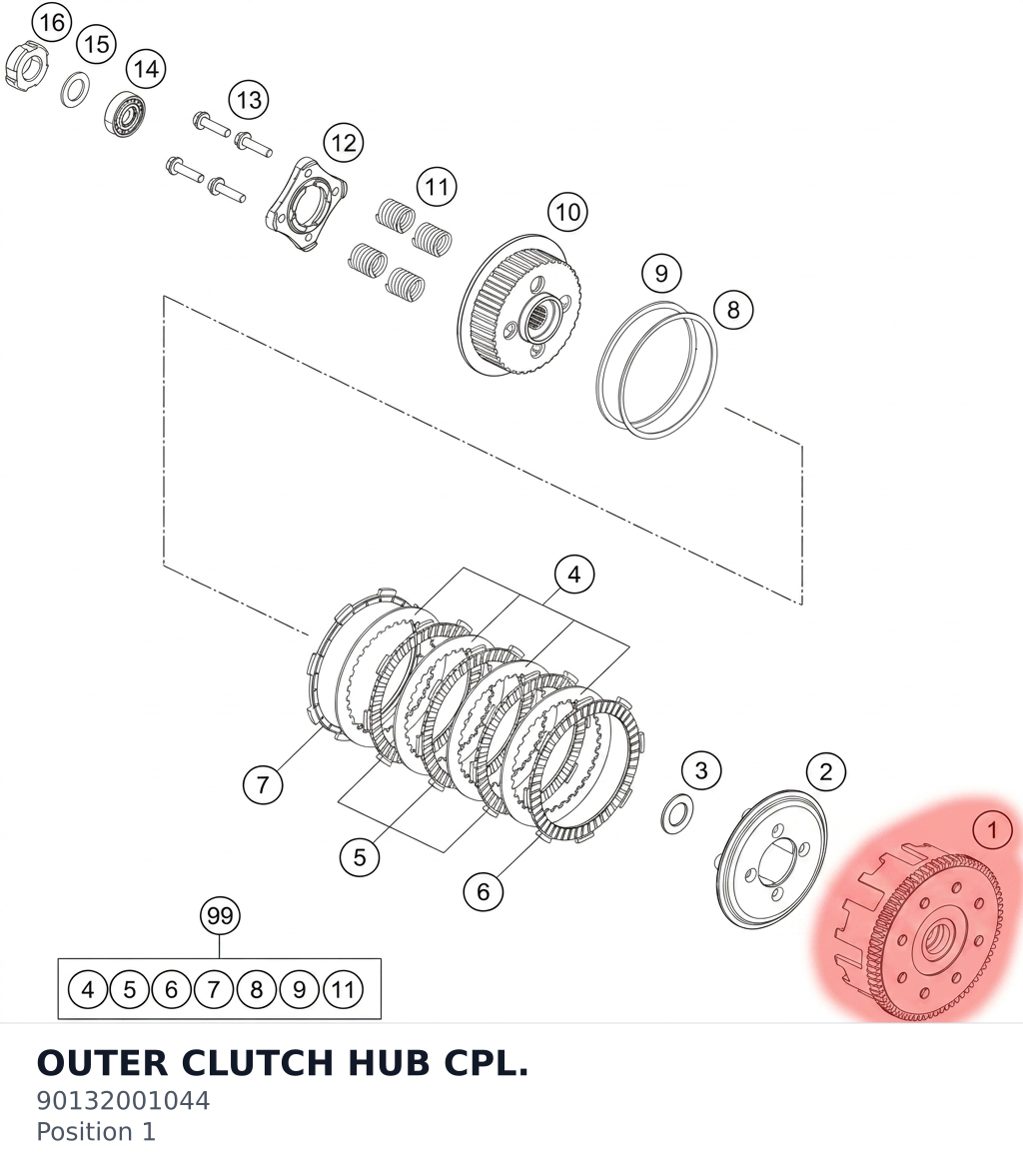 Diagram preview: OUTER CLUTCH HUB CPL. (90132001044)