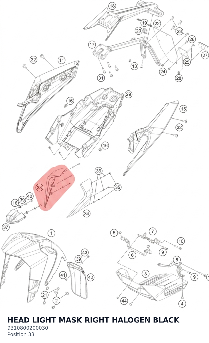 Diagram preview: HEAD LIGHT MASK RIGHT HALOGEN BLACK (9310800200030)