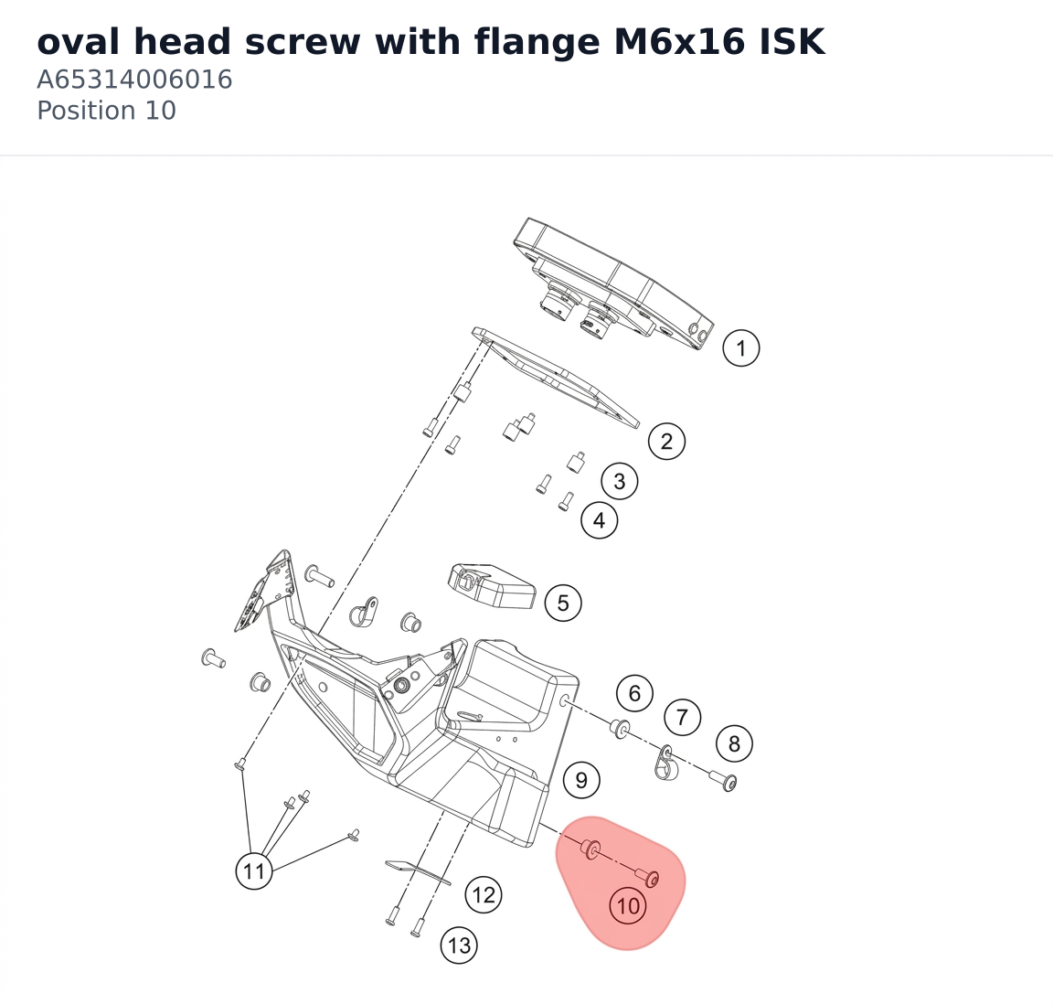 Diagram preview: oval head screw with flange M6x16 ISK (A65314006016)