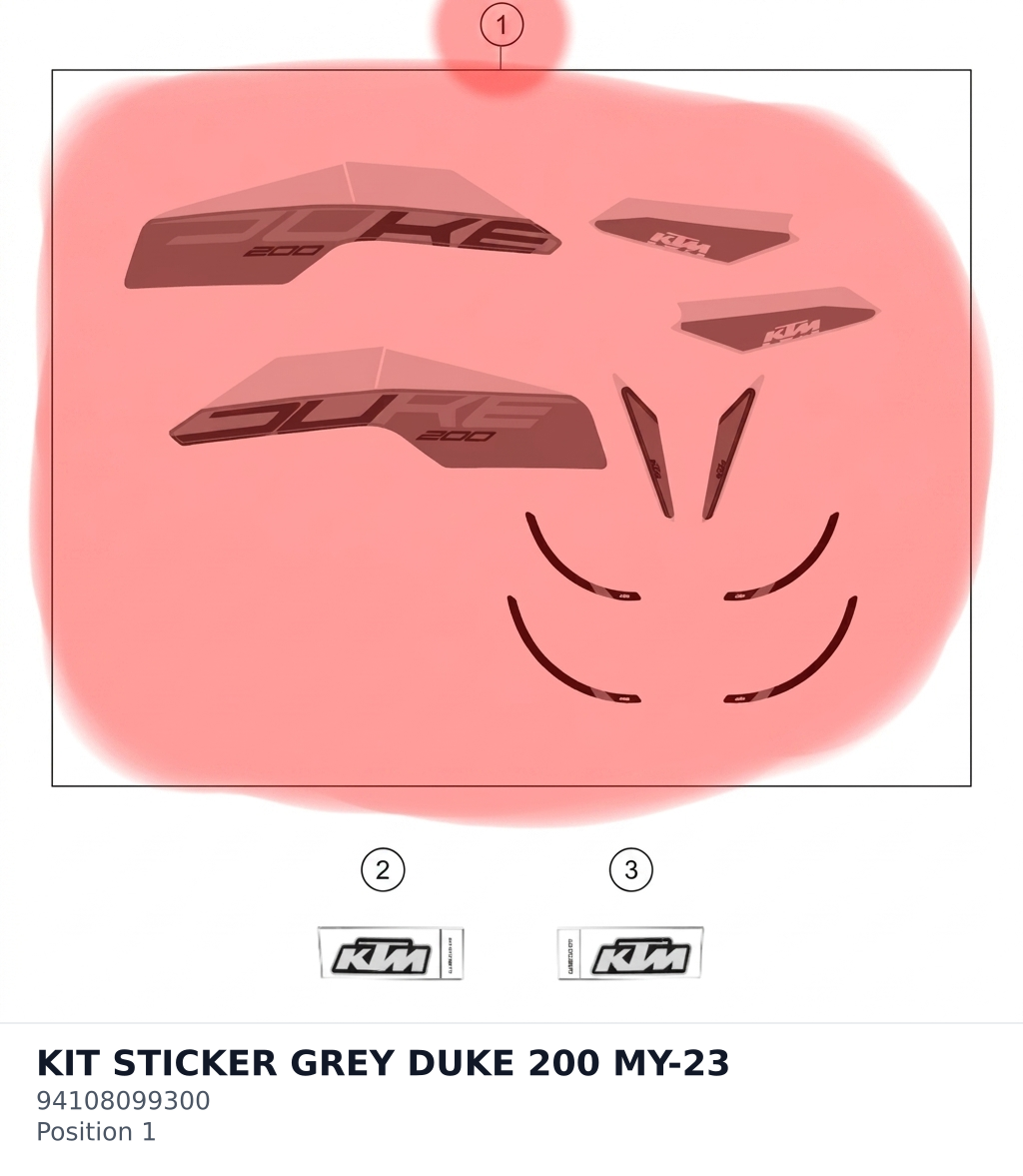 Diagram preview: KIT STICKER GREY DUKE 200 MY-23 (94108099300)