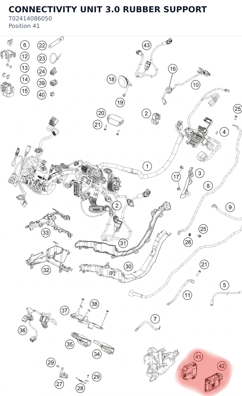 Diagram preview: CONNECTIVITY UNIT 3.0 RUBBER SUPPORT (T02414086050)