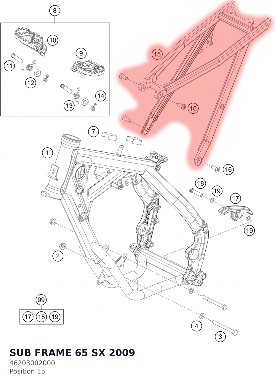 Diagram preview: SUB FRAME 65 SX 2009 (46203002000)