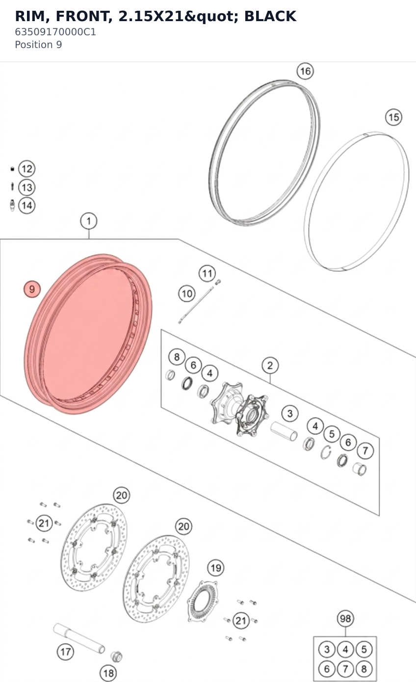 Diagram preview: RIM, FRONT, 2.15X21" BLACK (63509170000C1)