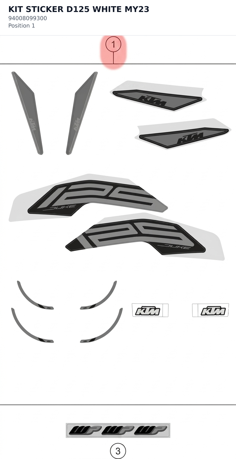 Diagram preview: KIT STICKER D125 WHITE MY23 (94008099300)