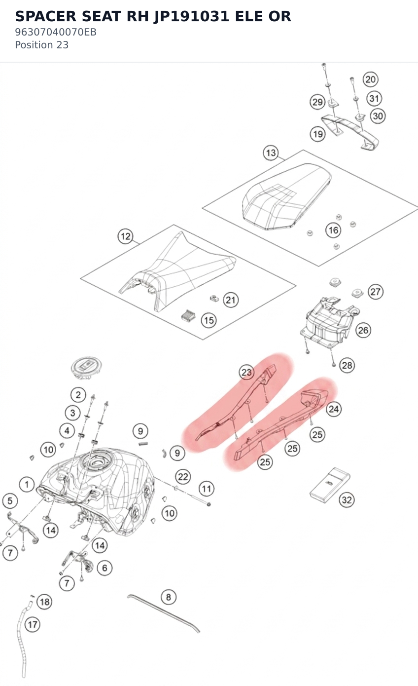 Diagram preview: SPACER SEAT RH JP191031 ELE OR (96307040070EB)