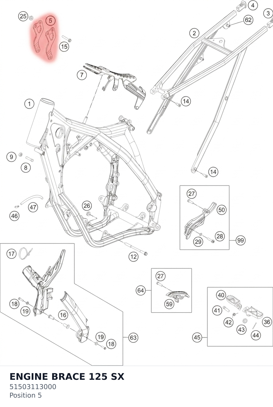 Diagram preview: ENGINE BRACE 125 SX (51503113000)