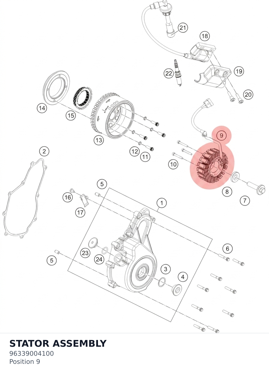 Diagram preview: STATOR ASSEMBLY (96339004100)