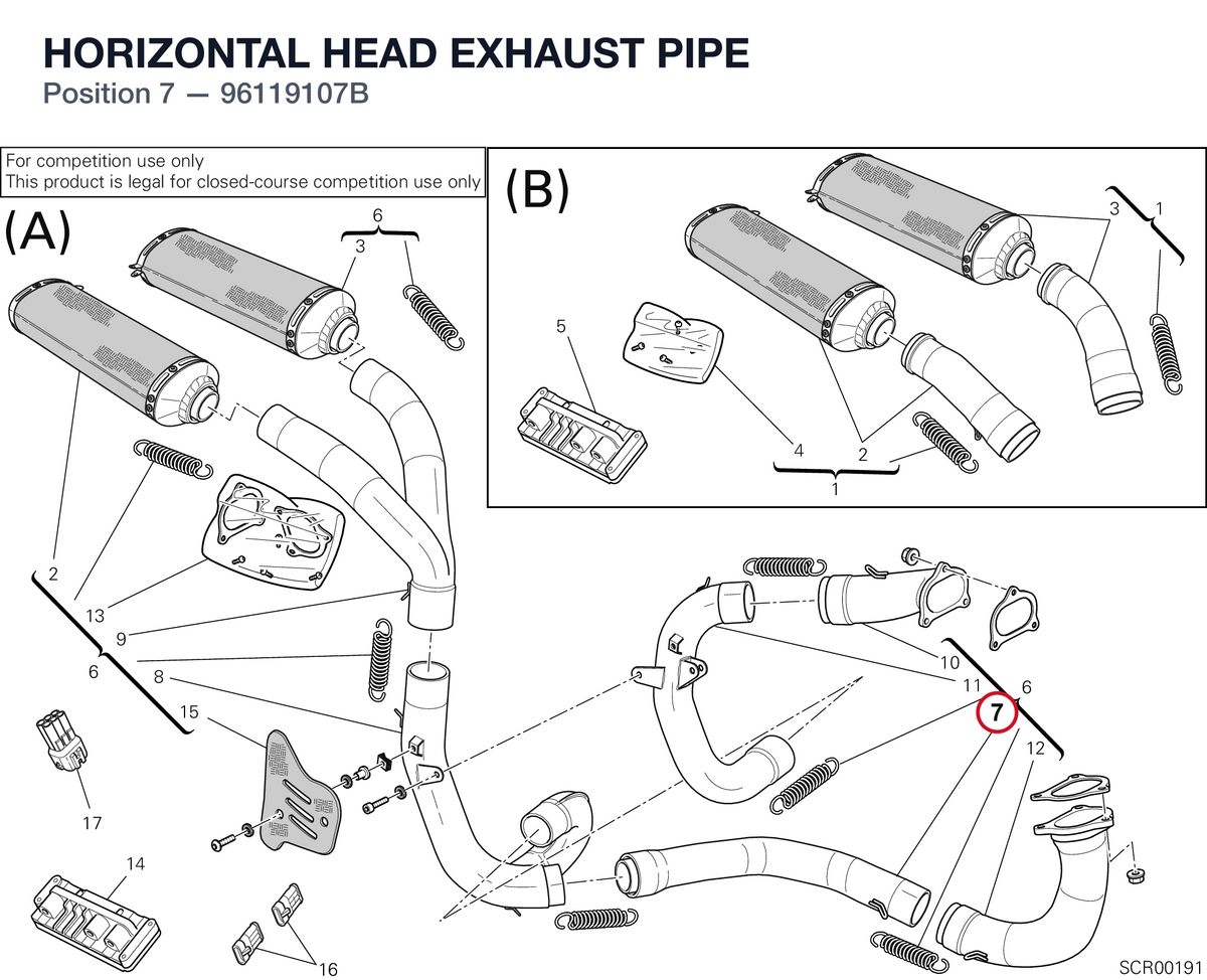 HORIZONTAL HEAD EXHAUST PIPE 96119107B diagram position