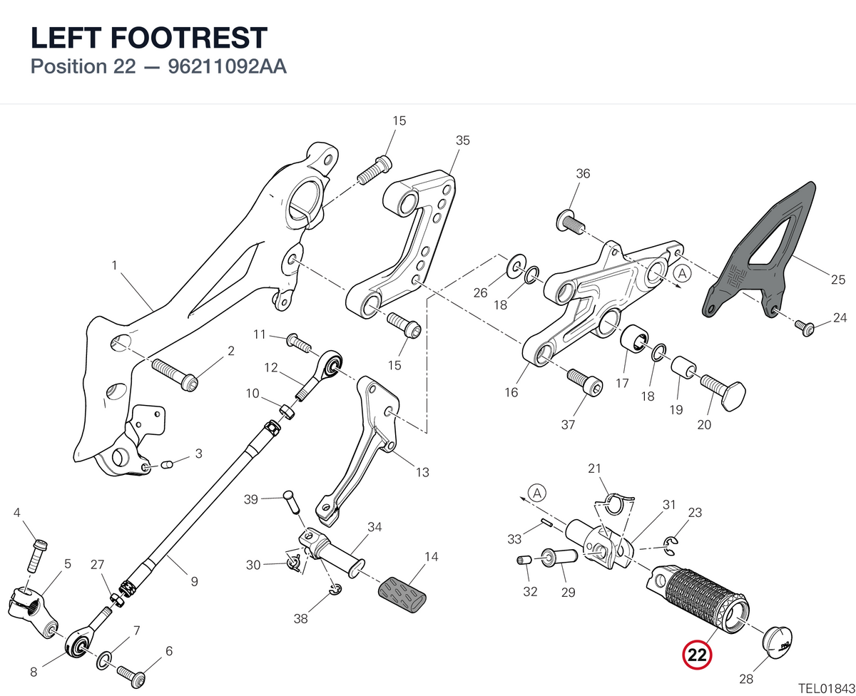 LEFT FOOTREST 96211092AA diagram position