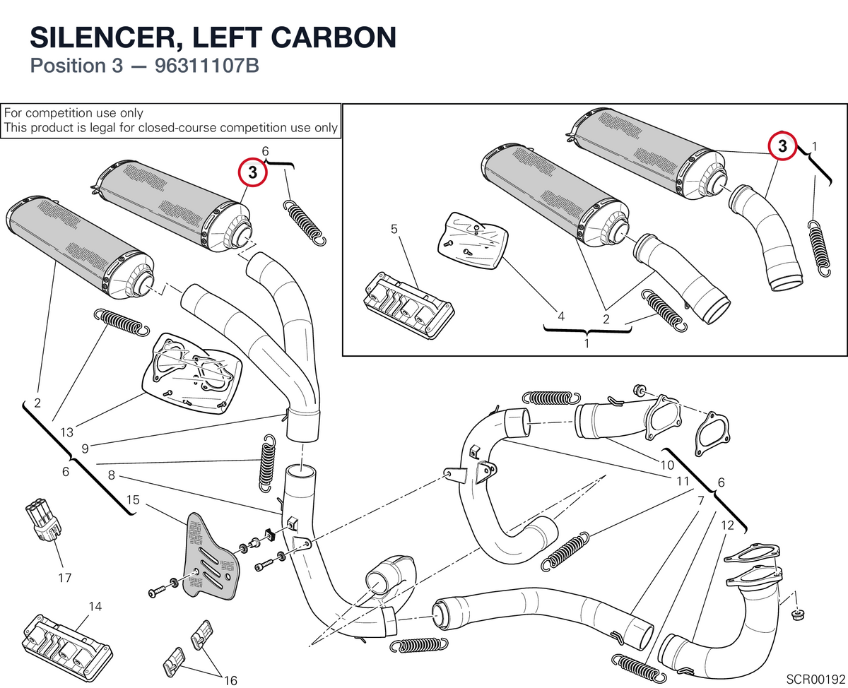 SILENCER, LEFT CARBON 96311107B diagram position