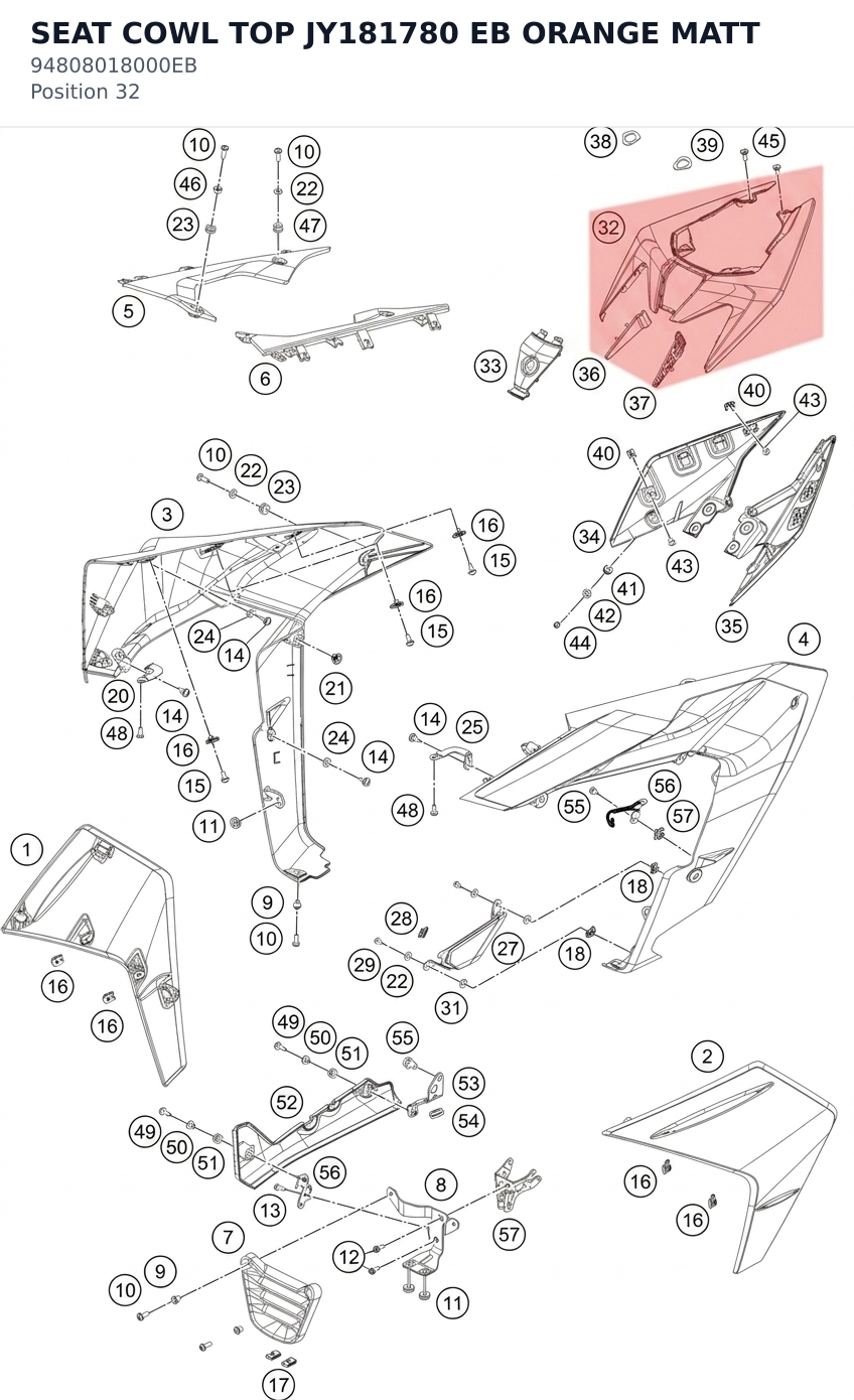 Diagram preview: SEAT COWL TOP JY181780 EB ORANGE MATT (94808018000EB)