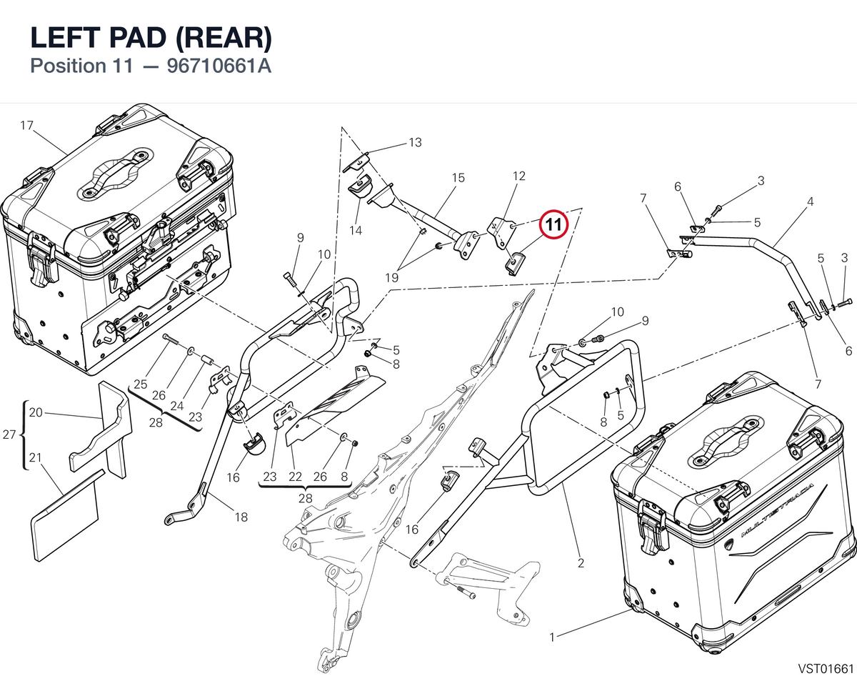 LEFT PAD (REAR) 96710661A diagram position