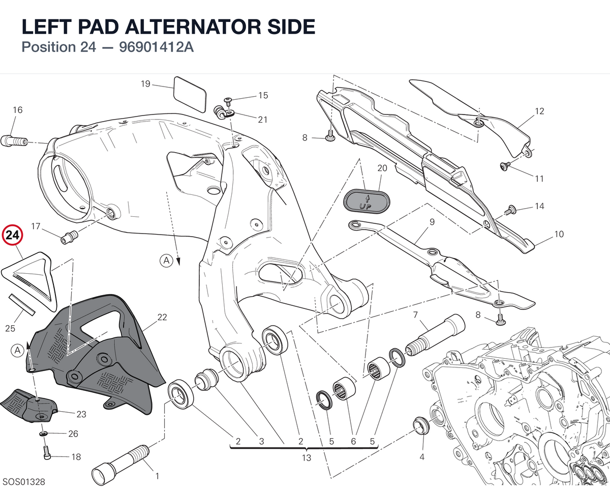 LEFT PAD ALTERNATOR SIDE 96901412A diagram position