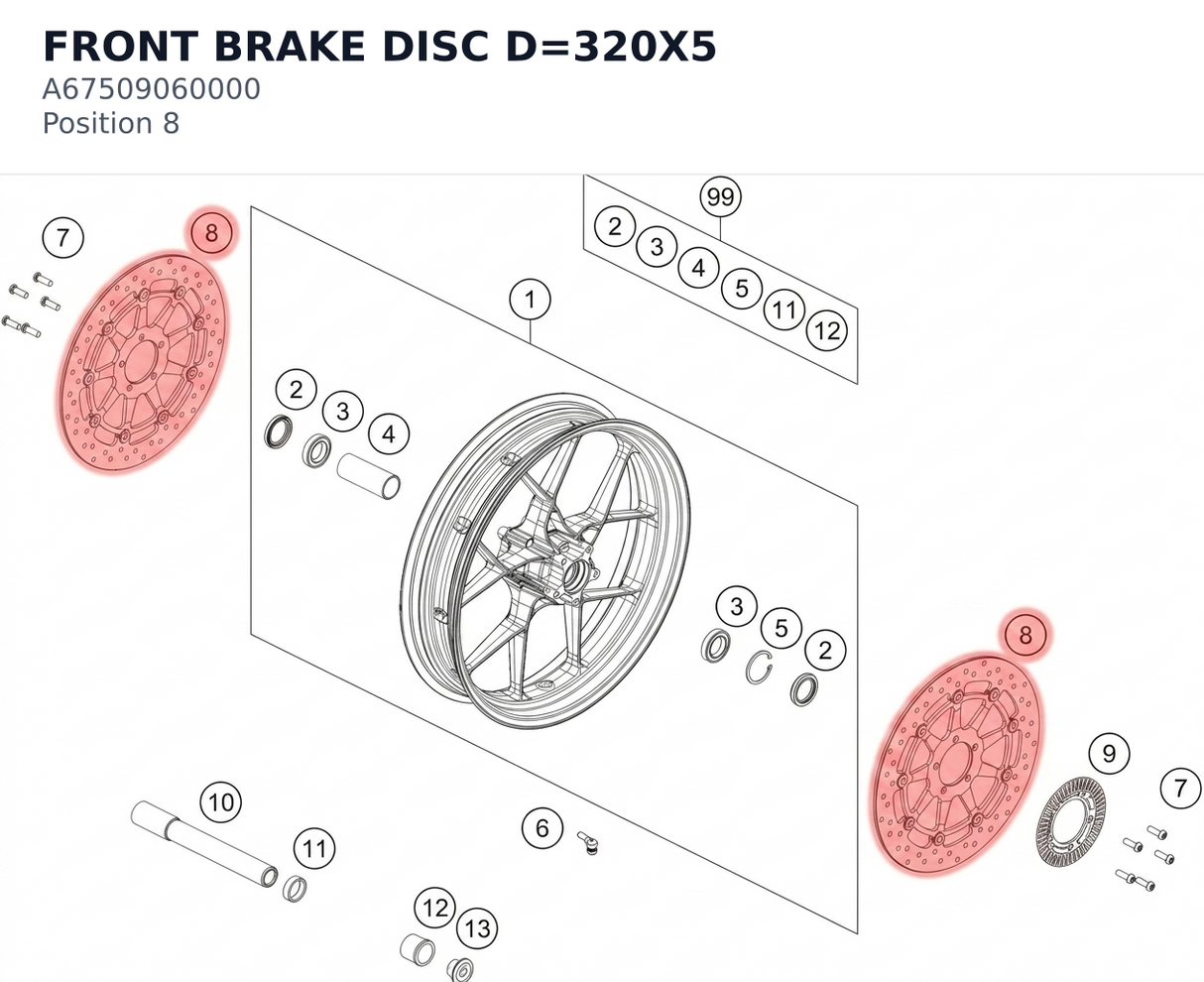 Diagram preview: FRONT BRAKE DISC D=320X5 (A67509060000)