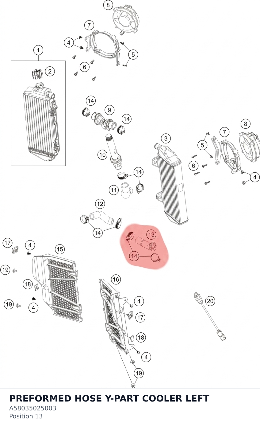 Diagram preview: PREFORMED HOSE Y-PART COOLER LEFT (A58035025003)