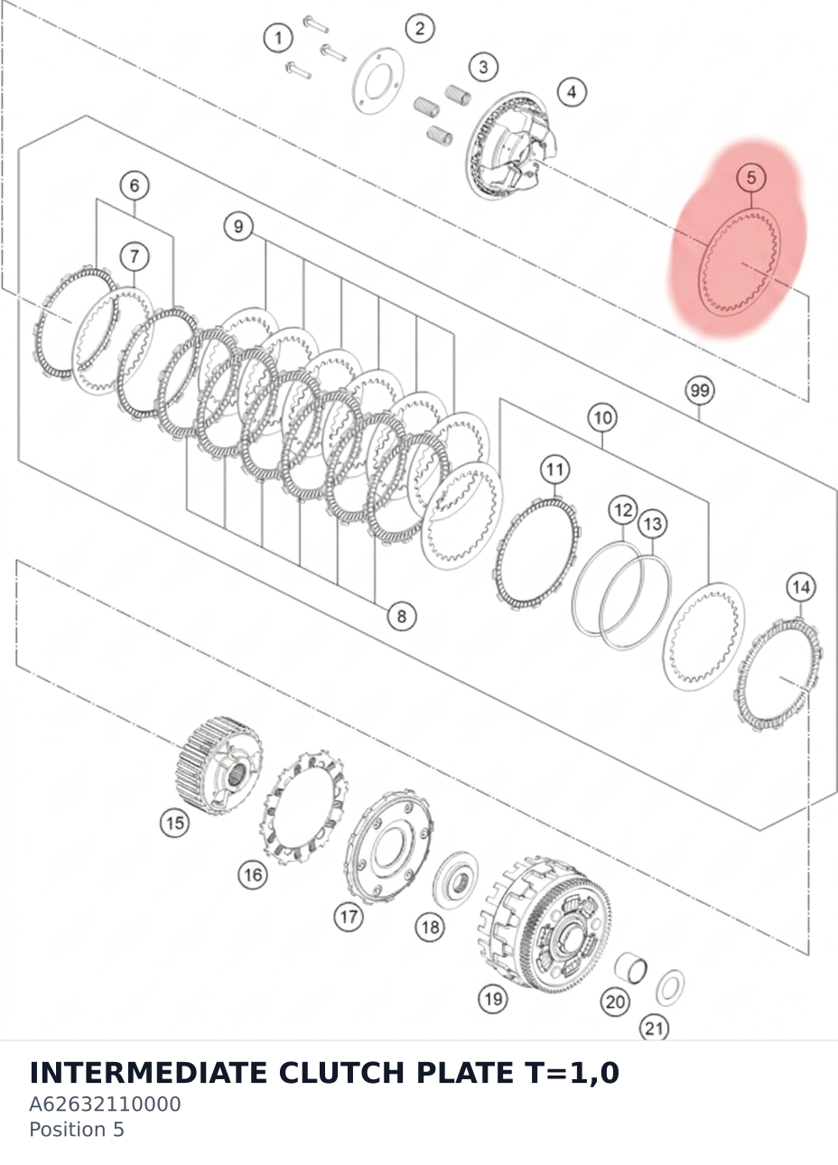 Diagram preview: INTERMEDIATE CLUTCH PLATE T=1,0 (A62632110000)
