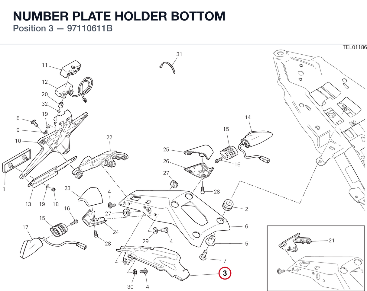 NUMBER PLATE HOLDER BOTTOM 97110611B diagram position