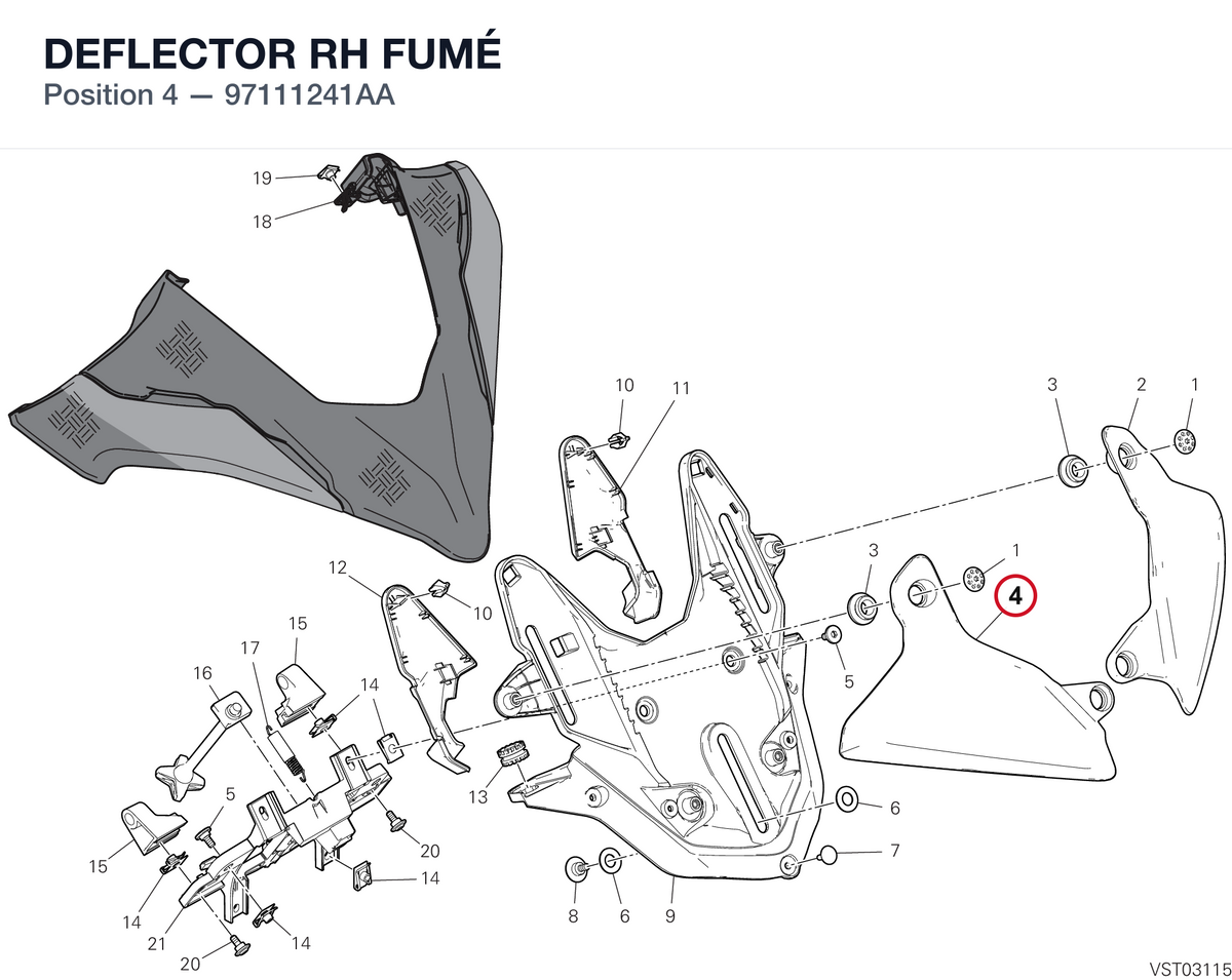 DEFLECTOR RH FUMÉ 97111241AA diagram position