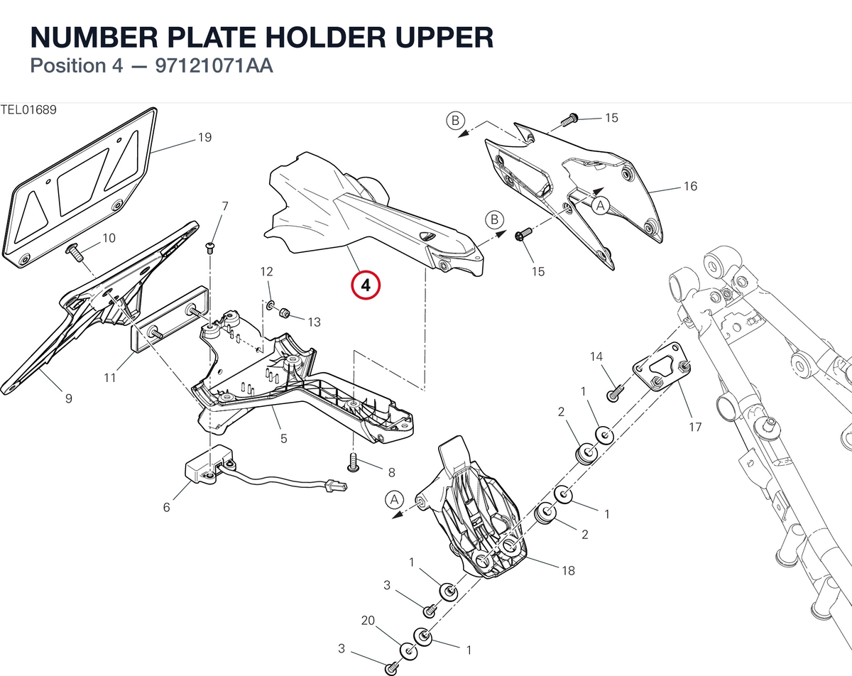 NUMBER PLATE HOLDER UPPER 97121071AA diagram position