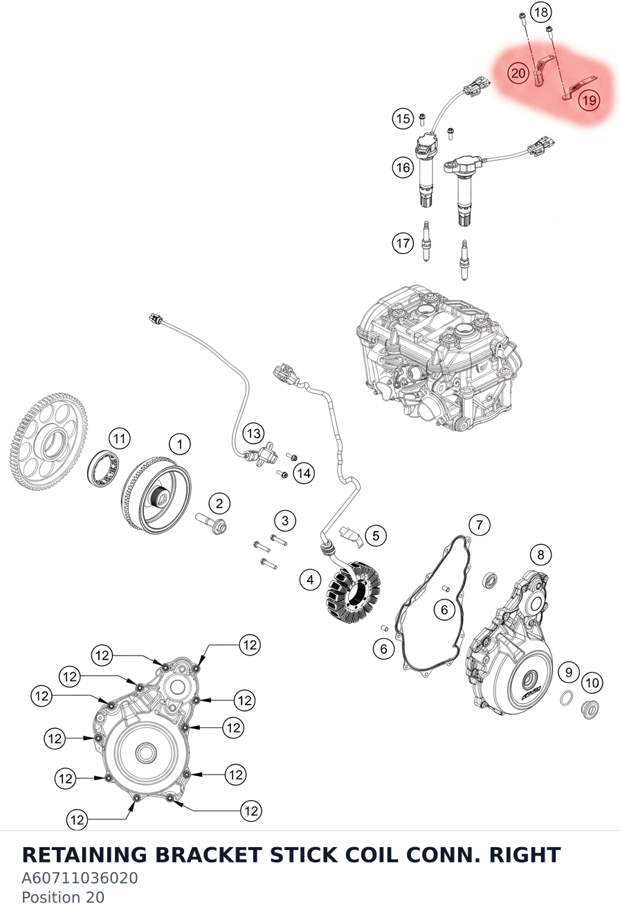 Diagram preview: RETAINING BRACKET STICK COIL CONN. RIGHT (A60711036020)