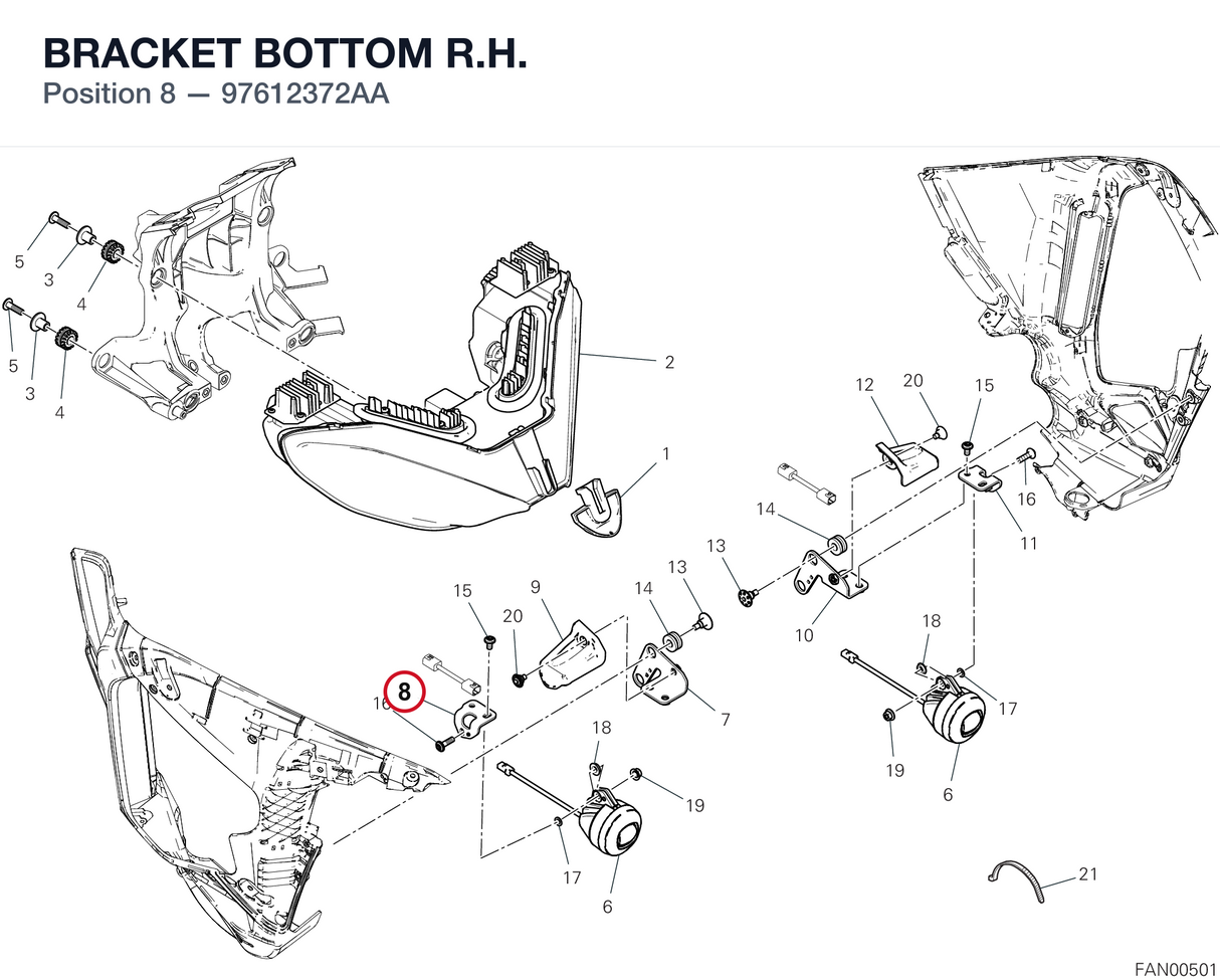 BRACKET BOTTOM R.H. 97612372AA diagram position