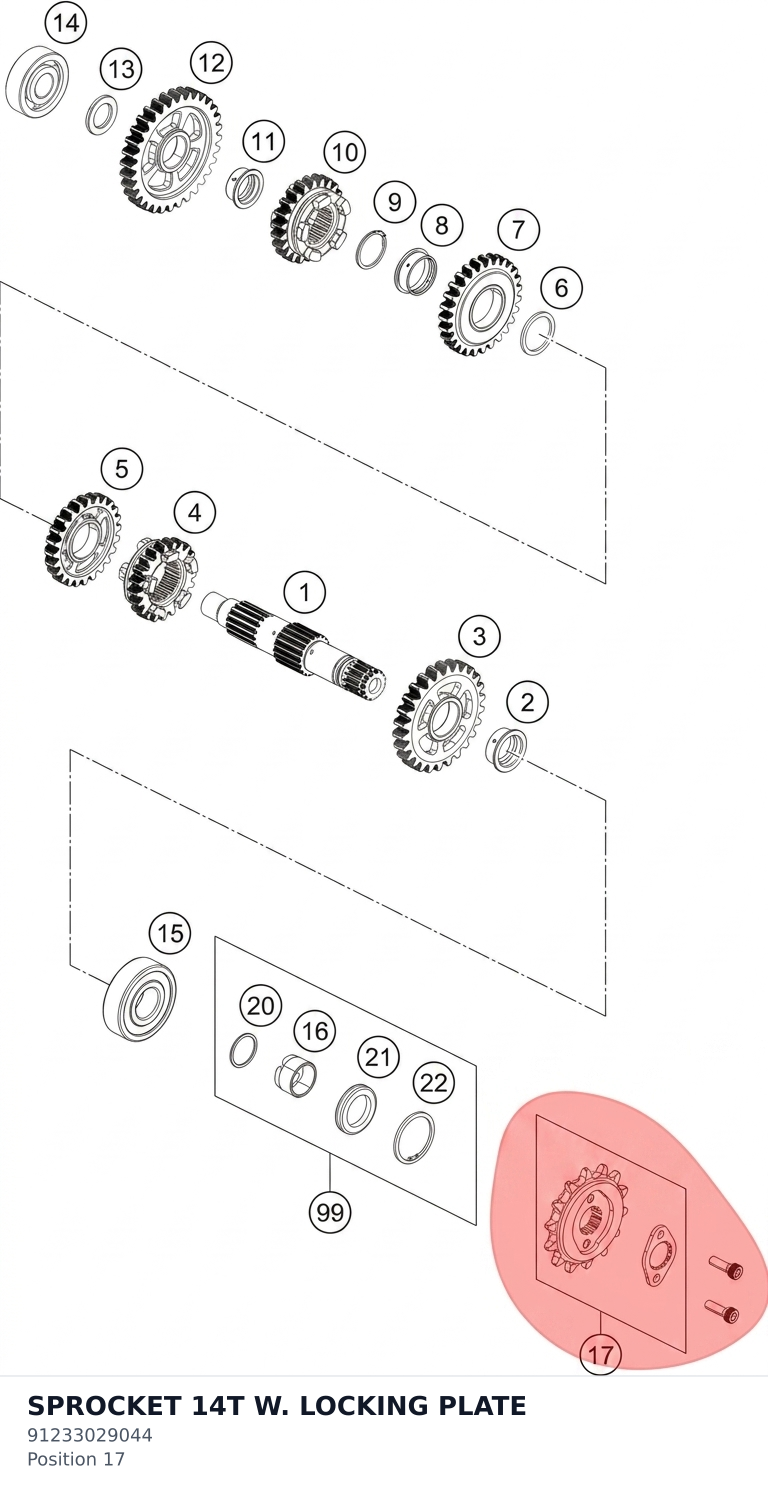 Diagram preview: SPROCKET 14T W. LOCKING PLATE (91233029044)