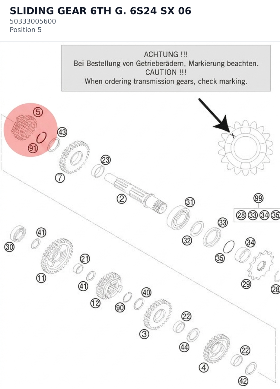 Diagram preview: SLIDING GEAR 6TH G. 6S24 SX 06 (50333005600)
