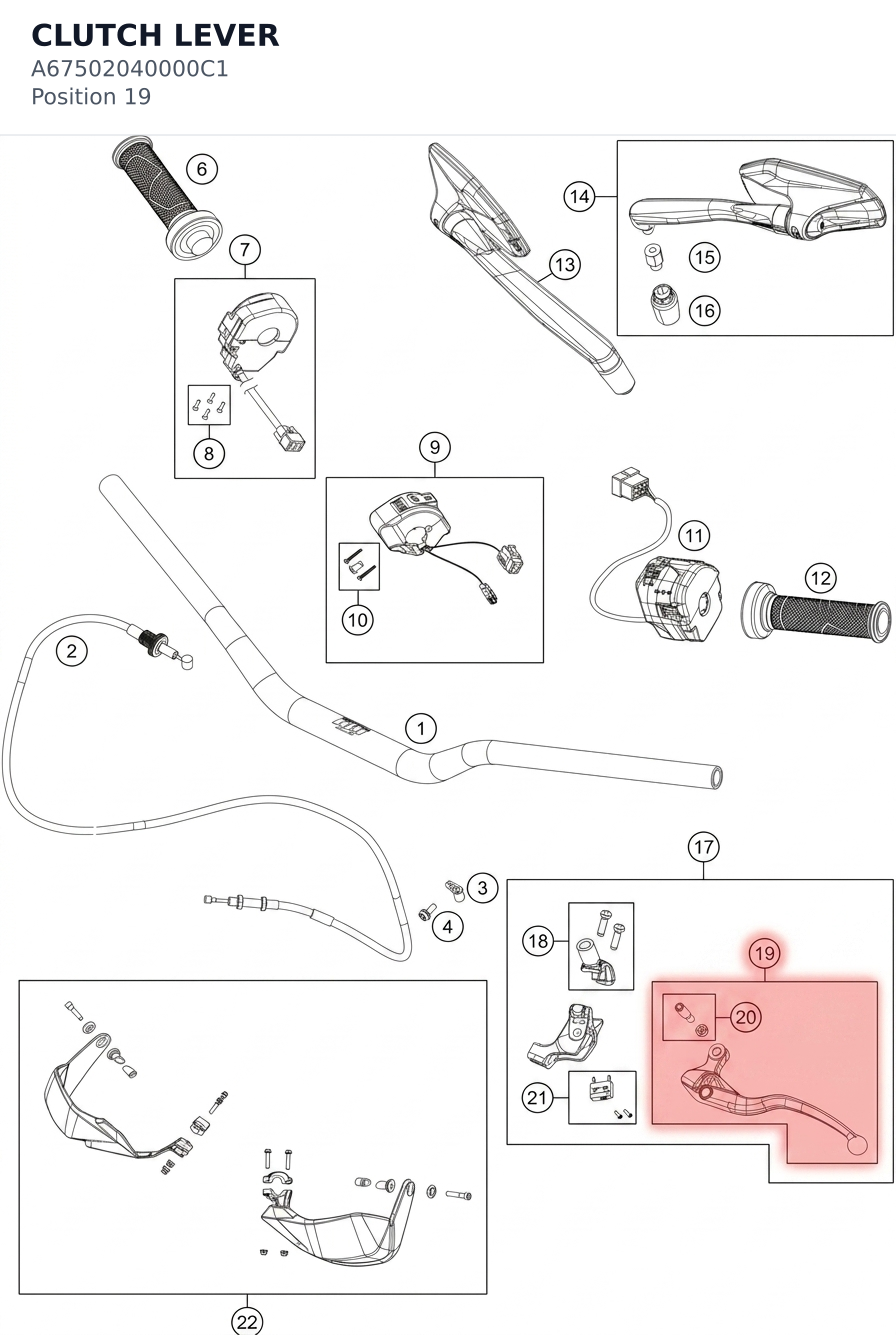 Diagram preview: CLUTCH LEVER (A67502040000C1)