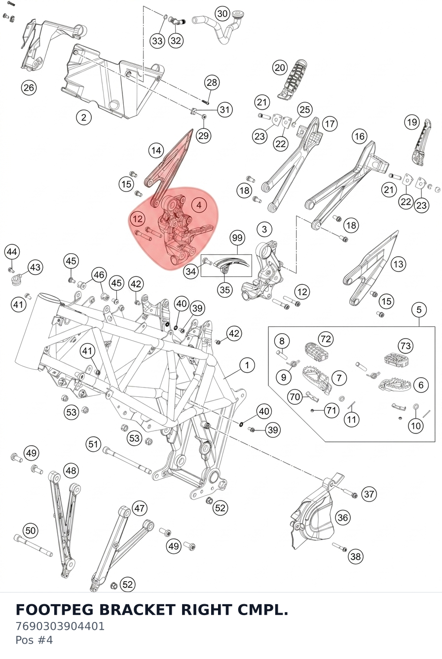 Diagram preview: FOOTPEG BRACKET RIGHT CMPL. (7690303904401)