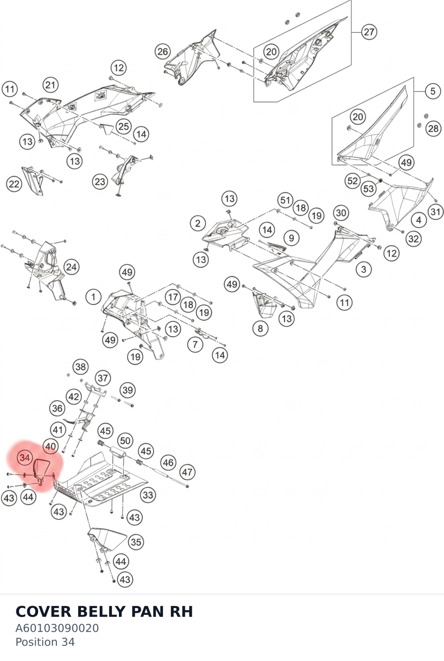 Diagram preview: COVER BELLY PAN RH (A60103090020)